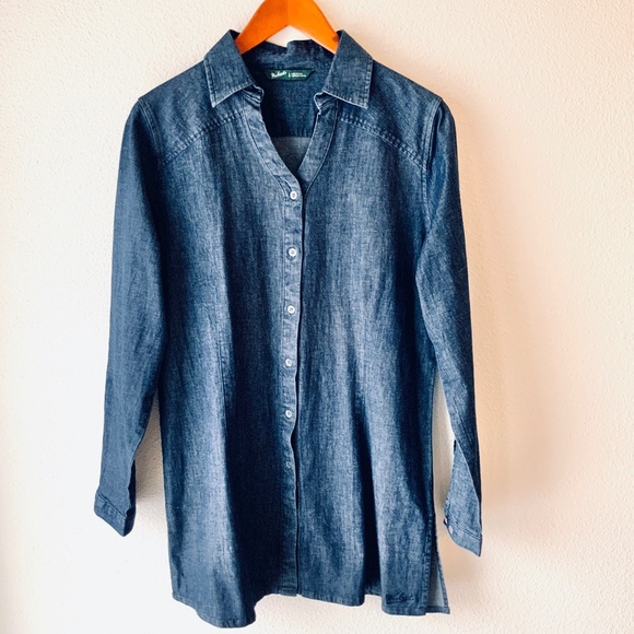 LIKE NEW! Woolrich Button Down Denim Shirt Size Large - Picture 2 of 9